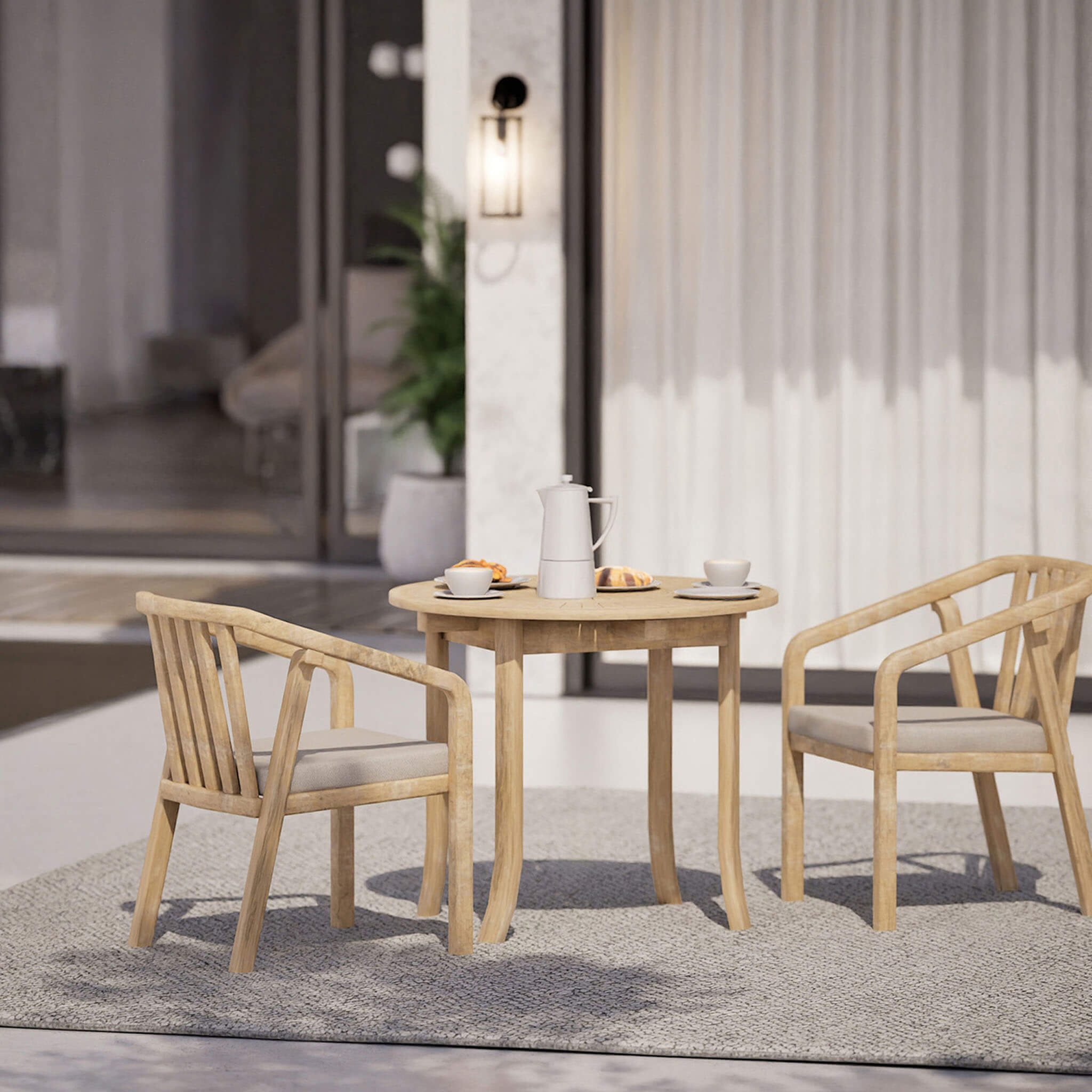 Maris Outdoor 2 Seater Round Bistro Dining Table and Chairs - Natural