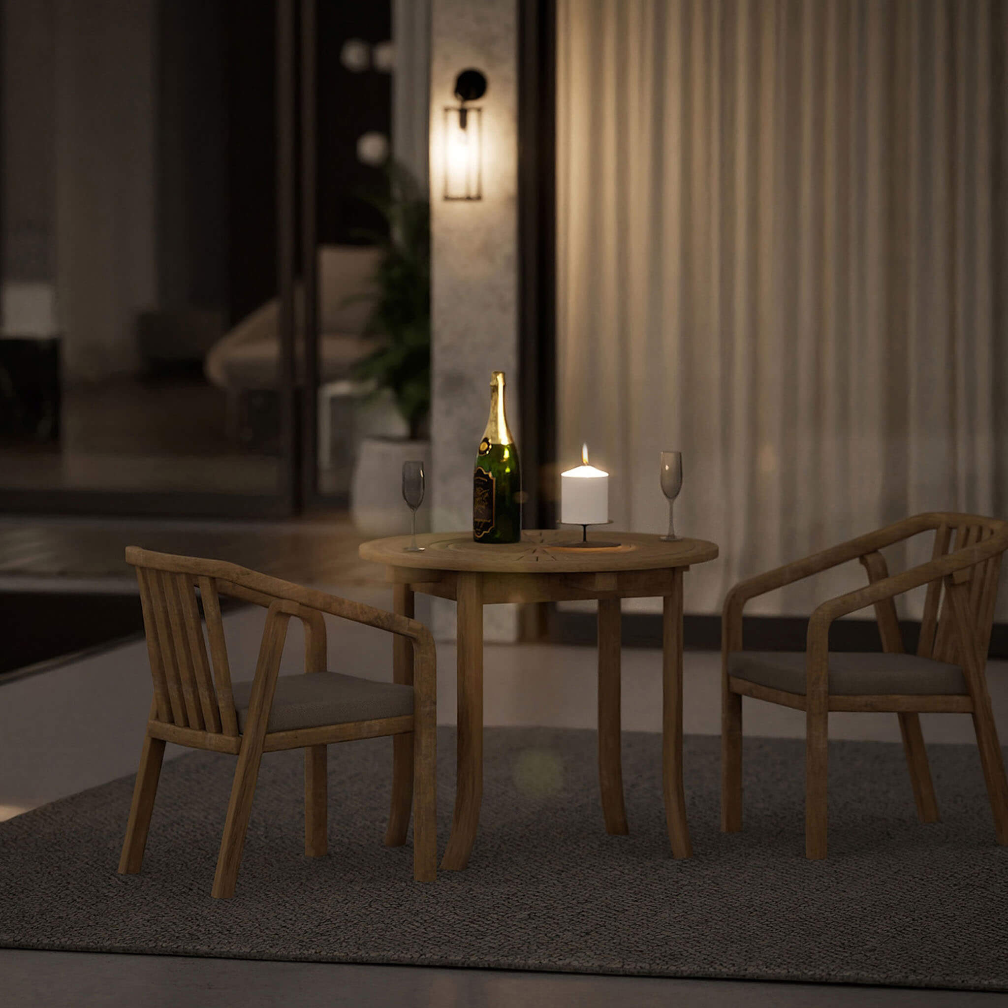Maris Outdoor 2 Seater Round Bistro Dining Table and Chairs - Natural