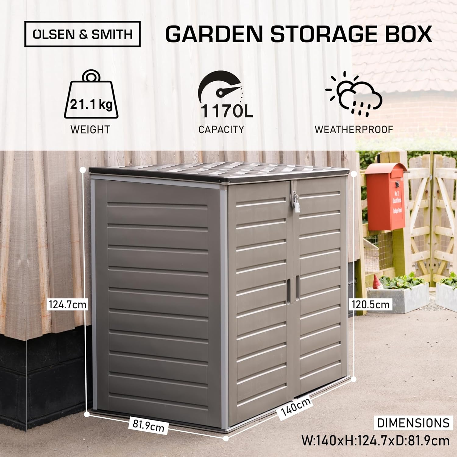 MASSIVE Capacity 1170 Outdoor Garden Storage Box Plastic Shed Garbage - Weatherproof with Wood Effect (1170 Litre)