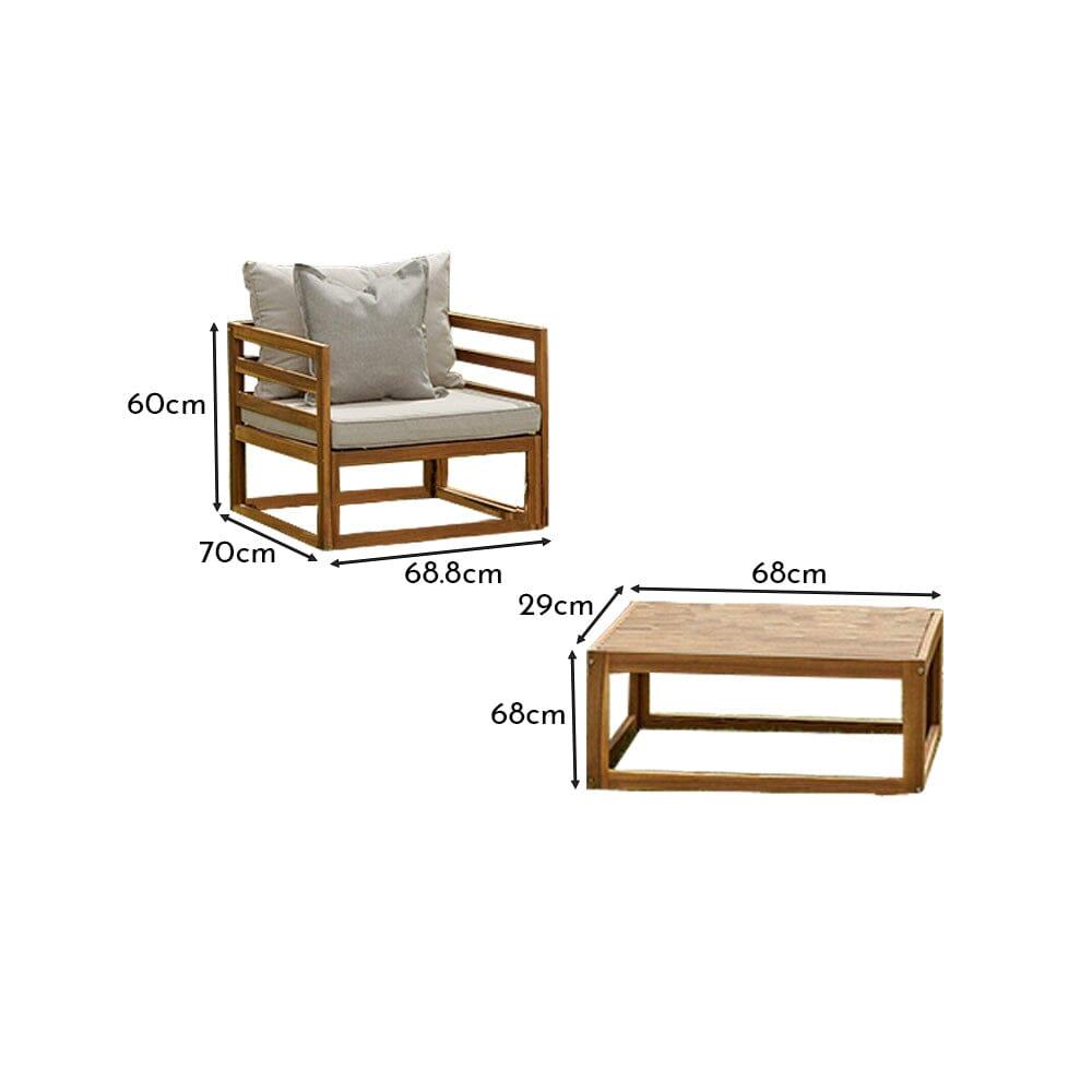 Rowan 2 Garden Armchairs with Coffee Table Set - Grey