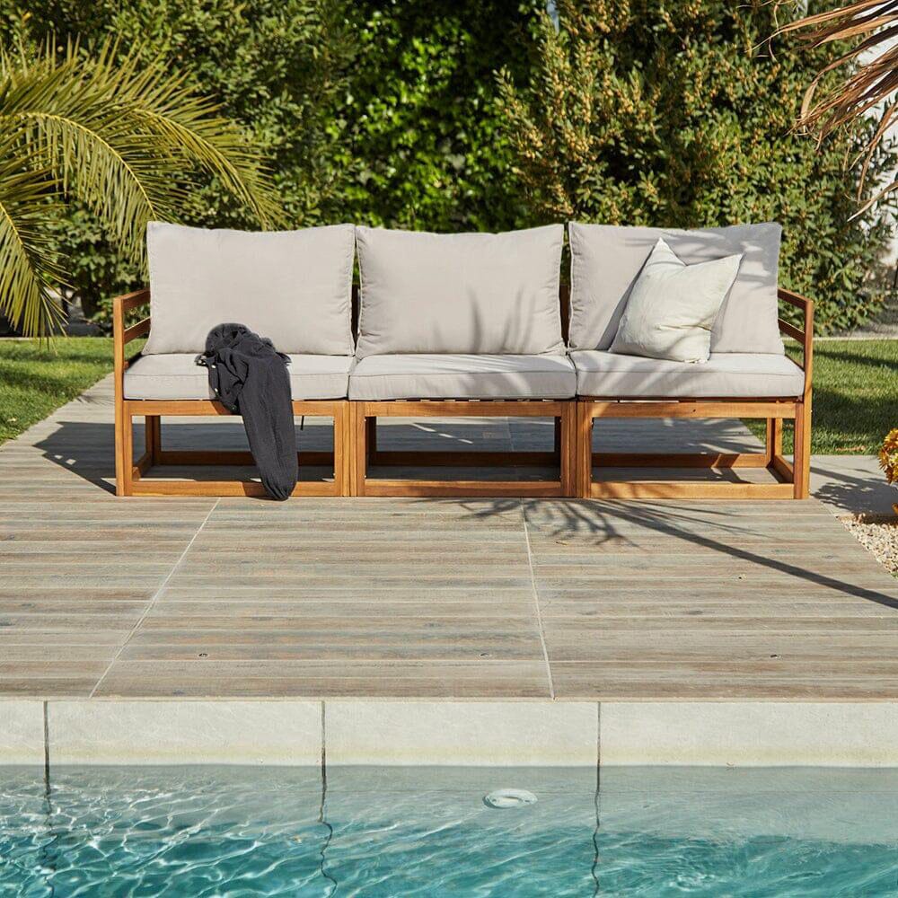 Rowan Wooden Garden Armchair with 2-Seater Sofa & Coffee Table Set - sand