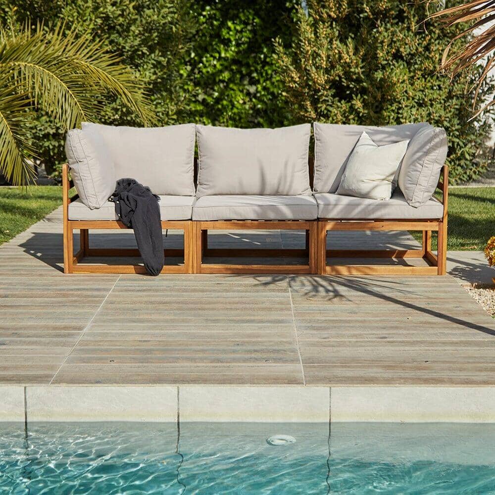 Rowan 3 Seater Wooden Garden Sofa - Footstool & Coffee Table