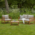 Rowan Wooden 2 Seater Sofa - Armchair & Coffee Table Garden Set - Sand