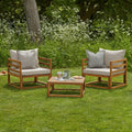 Rowan 2 Wooden Garden Armchairs & Coffee Table - Sand
