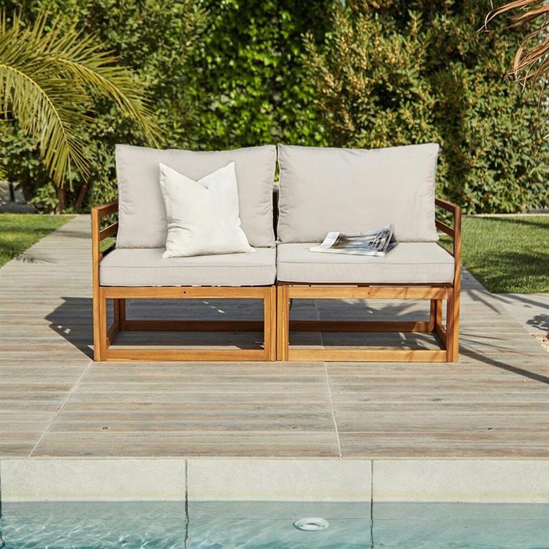Rowan Wooden 2 Seater Sofa - Armchair & Coffee Table Garden Set - Sand