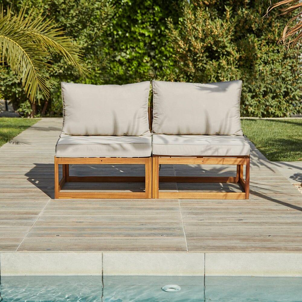 Rowan Wooden Garden Armchair with 2-Seater Sofa & Coffee Table Set - sand