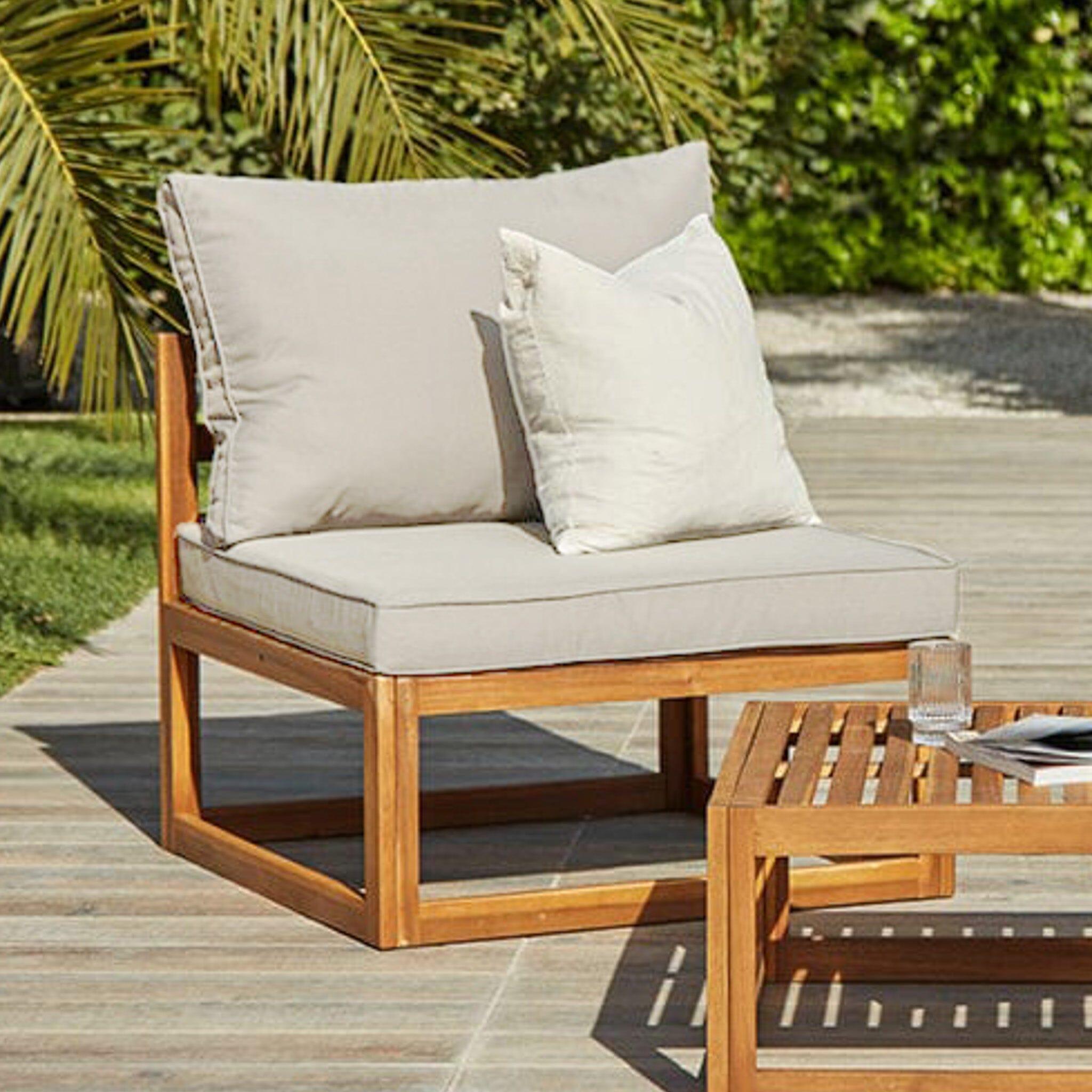 Rowan Wooden Garden Armchair with 2-Seater Sofa & Coffee Table Set - sand