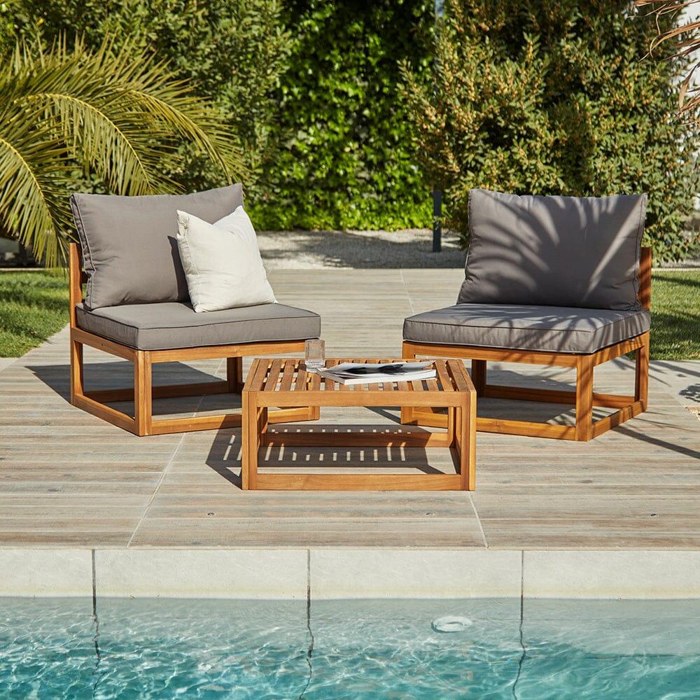 Rowan Wooden Garden Chairs with Coffee Table - Grey