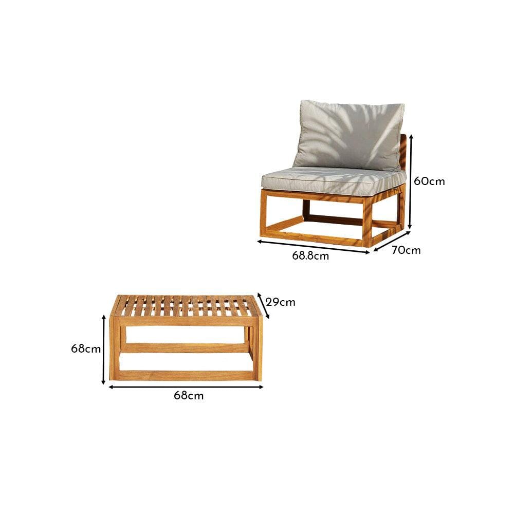 Rowan Wooden Garden Chairs with Coffee Table - Grey