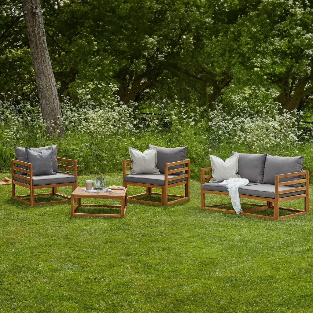 Rowan Wooden Garden Set with 2 Seater Sofa - 2 Armchairs with Coffee Table - Grey