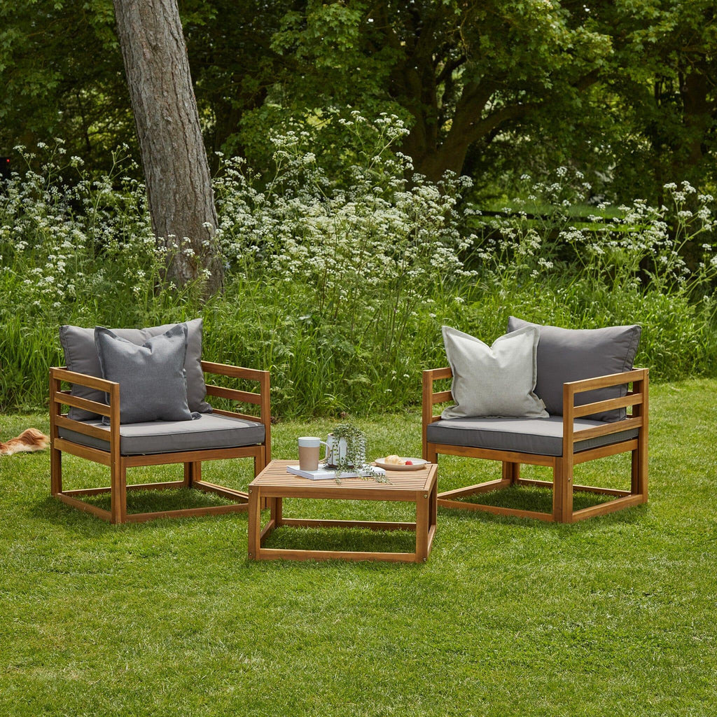 Rowan Wooden Garden Set with 2 Seater Sofa - 2 Armchairs with Coffee Table - Grey