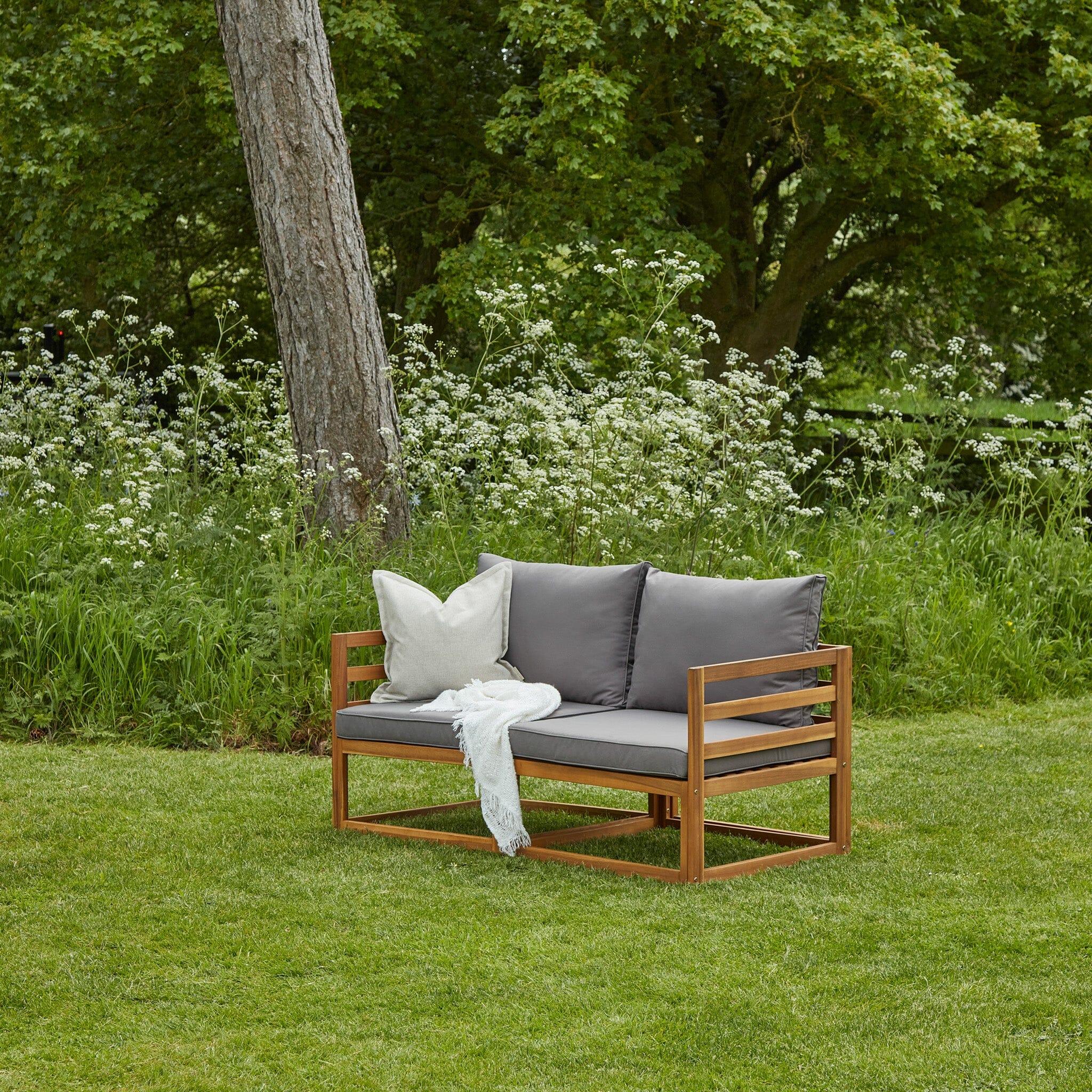 Rowan Wooden Garden Set with 2 Seater Sofa - 2 Armchairs with Coffee Table - Grey