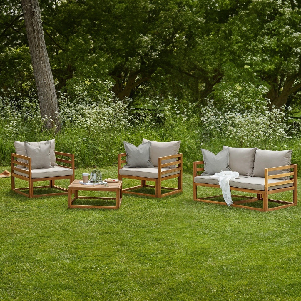 Rowan Wooden Garden Set with 2 Seater Sofa - 2 Armchairs with Coffee Table - Sand
