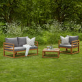Rowan Wooden Garden Set with 2 Seater Sofa with Armchair & Coffee Table - Grey