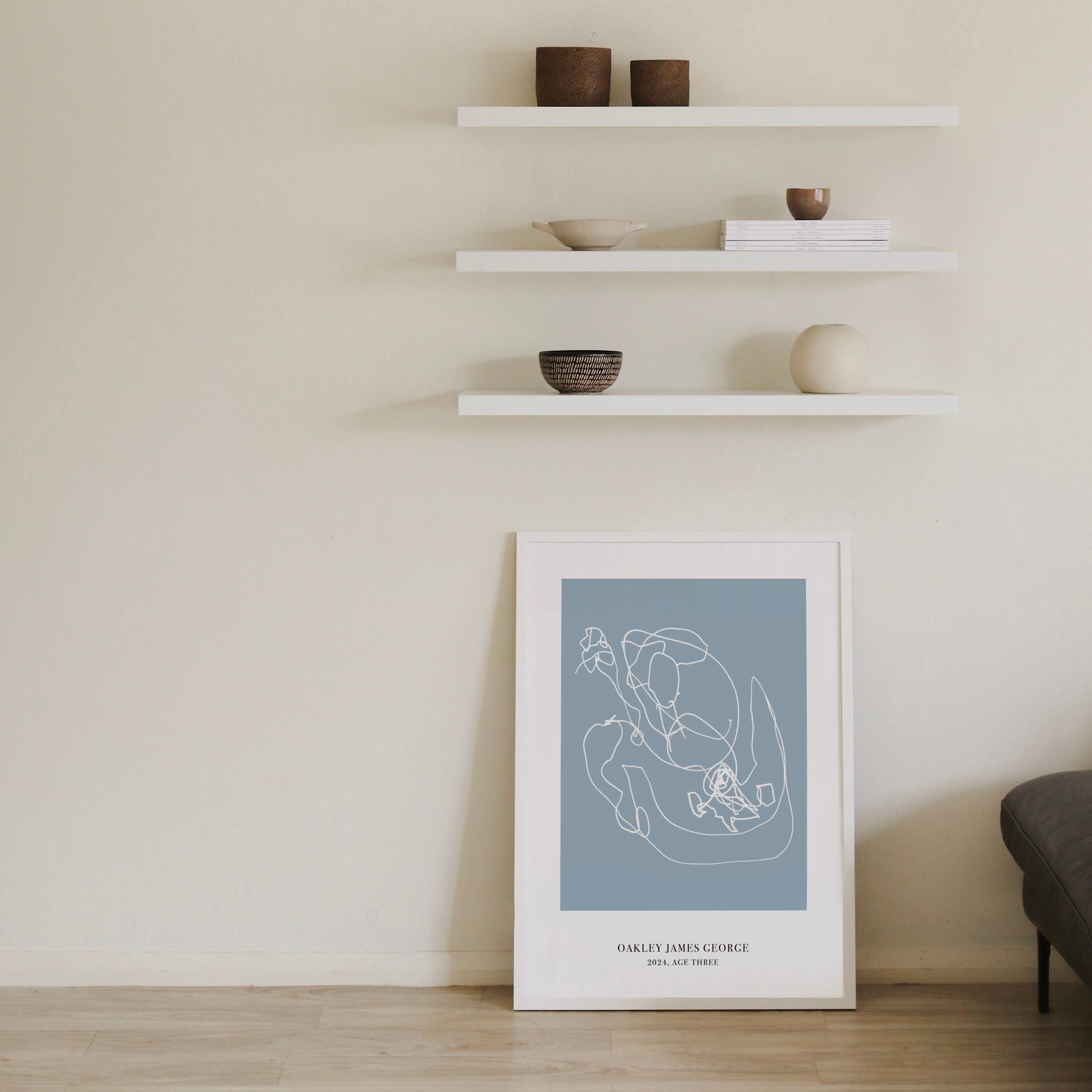CUSTOM MINIMAL TURN YOUR KIDS ART INTO A PRINT BLUE