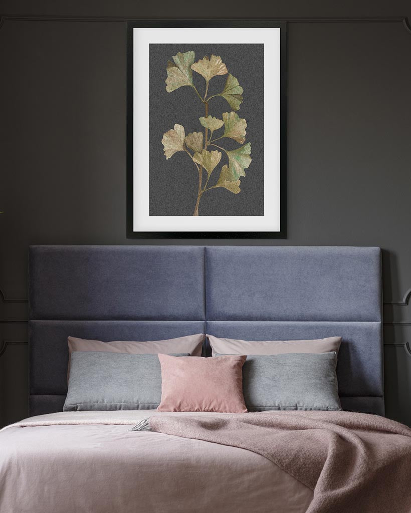 Grey Vintage Botanical Leaf Art Print