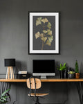 Grey Vintage Botanical Leaf Art Print
